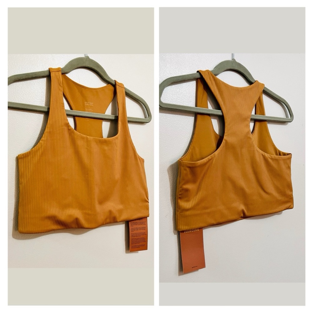 NWT Girlfriend Collective Rib Paloma Bra & Rib Bike Shorts Set in Toffee Brown - Picture 14 of 16
